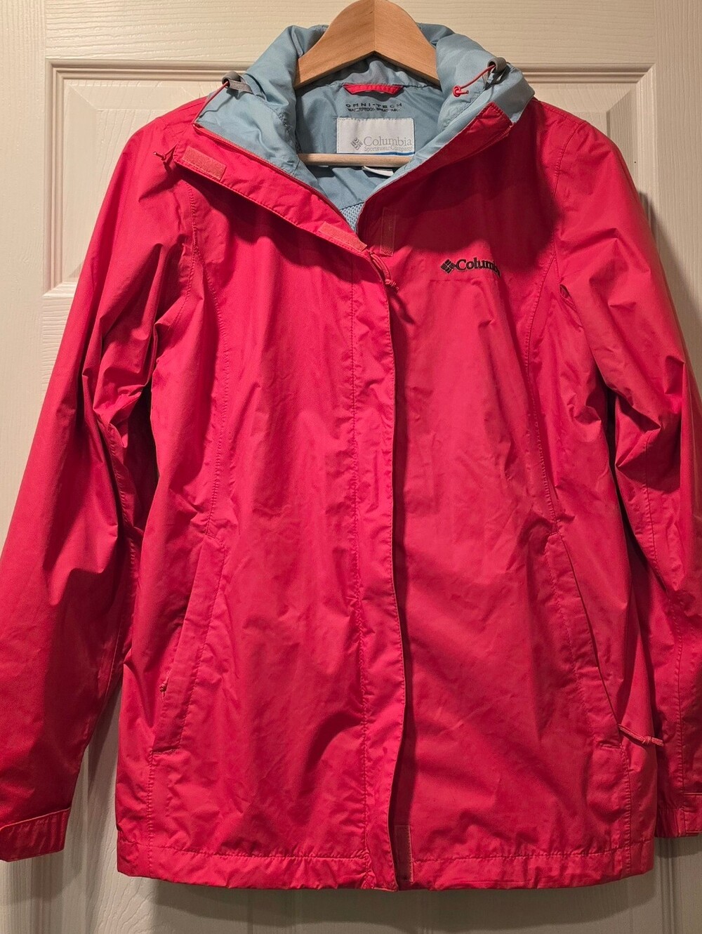 Columbia Women's Hooded Rain Jacket Waterproof Omni-Tech Coral Small
